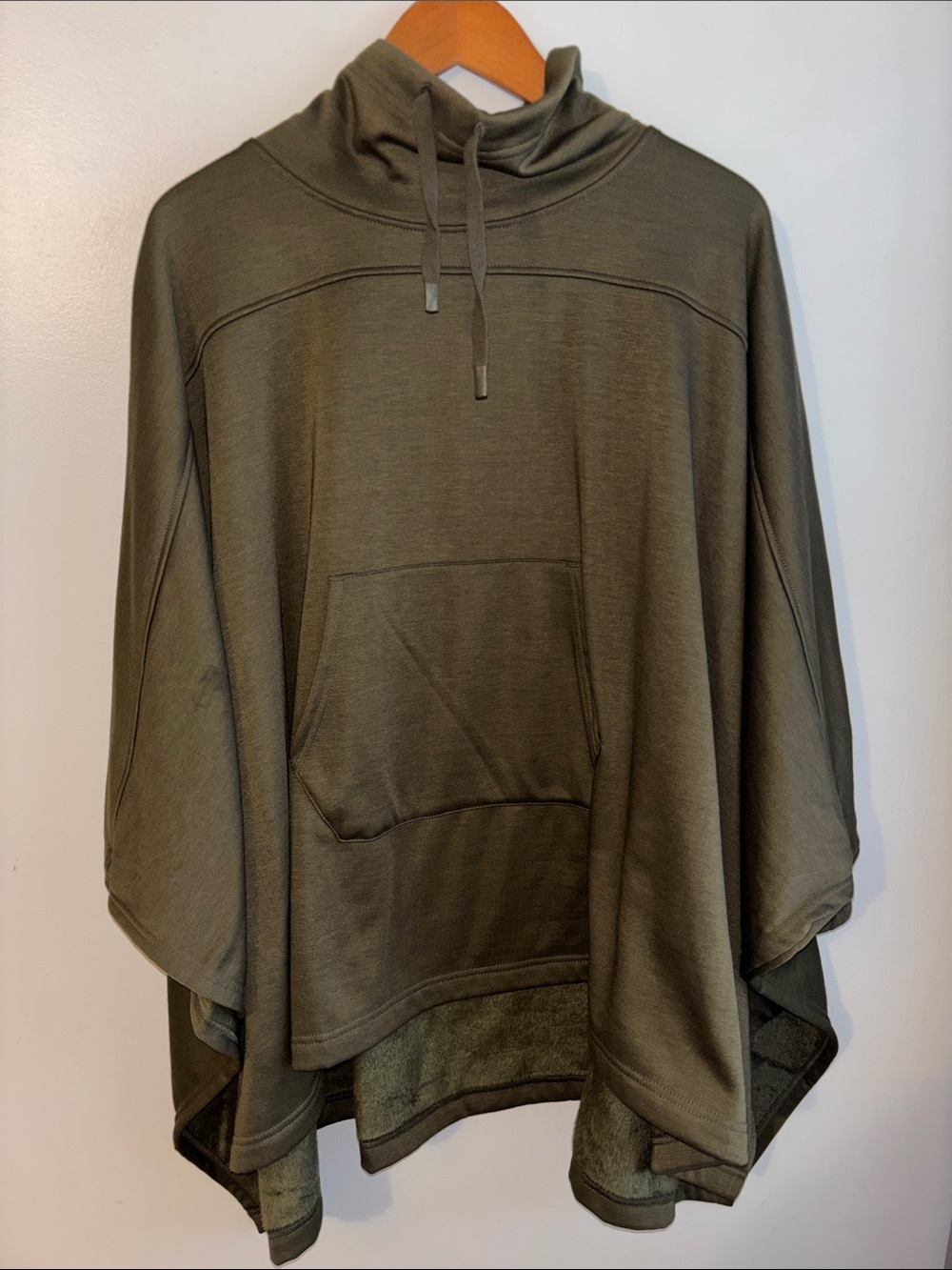 Felina Olive Green Funnel Neck Poncho with Drawstring
